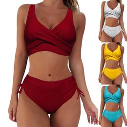 Women's Swimwear 2024 Woman Bikini Split Twist Wrap Lace Up Hollow Out Solid Colour Swimsuits For Ladies Two Piece Swim Shorts Femme