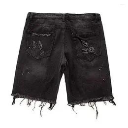 Men's Jeans Strong Denim Shorts Summer Distressed Straight Fit Ripped Holes Knee Length With Multi Pockets Korean