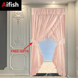 Curtains French Romantic Double Layer Sheer Solid Color Linen Vintage Voile Tulle Curtains for Room Door Curtains Kitchen Partition Drape