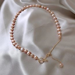 100% Natural Baroque Pink Freshwater Pearl 14K Gold Filled Female Chains Necklace Jewelry For Women Valentines Day Gifts 240305