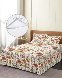 Bed Skirt Autumn Flower Mushroom Elastic Fitted Bedspread With Pillowcases Protector Mattress Cover Bedding Set Sheet