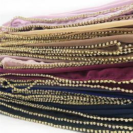 Scarves 10pcs lot Luxury Crystal Chain Chiffon Hijab Scarf Fancy Style Fashion Plain Shawl Wraps Echarpe Muslim Foulard Headscarf327u