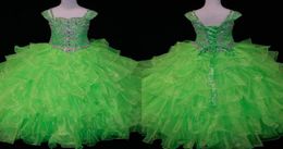 Cute Lime Green Toddler Girls Pageant Dresses Ball Gown Organza Ruffled Cap Short Sleeves Little Girl Crystal Bead Flower Girls dr8064394