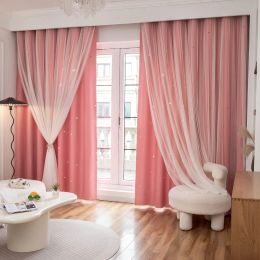 Curtains Kids Girls Bedroom Curtains Star Cutout with White Sheer Lace Nursery Window Curtain Panels for Thanksgiving Grommet Top