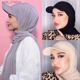 Ball Caps Muslim Baseball Cs With Scarf Jersey Hijab Shl Solid Colour Bandana Tuan Hat For Women Rea To Wear Headwr Bonnet L240314