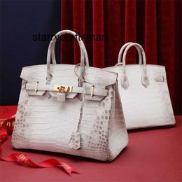 Women Genuine Leather Handbag L New Himalayan White Bag Crocodile Leather Women's Handbag Fashionable LXNH