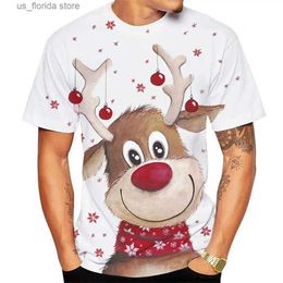 Men's T-Shirts Christmas Elk Print T Shirt For Men Xmas Harajuku Strtwear Fashion O-neck Short Slve Tops New Year Gift Oversized T-shirts Y240314