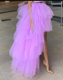 Lavender High Low Tulle Skirts High Street Custom Made Long Tiered Tulle Skirt Women To Party Female Maxi Tulle Skirt 2103054970429