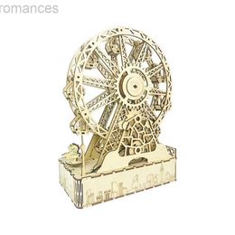 3D Puzzles 3D Wooden Puzzle Rotating Ferris Wheel Music Box Model Handmade DIY Assembly Toy Jewellery Box Jigsaw Model Building Kits for Kids 240314