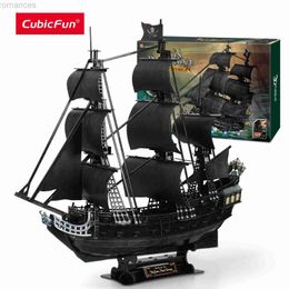 3D Puzzles CubicFun 3D Puzzles Large Pirate Ship 26.6 Difficult Watercraft Model Queen Annes Sailboat Building Kits Toys for Adults Kids 240314