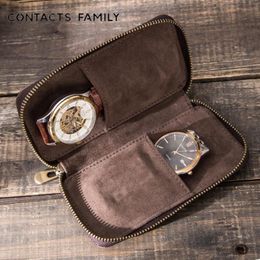 Watch Boxes & Cases Portable Travel Watches Storage Case 2 Slots Zipper Leather Cow Bag Box Display Jewellery Organiser Gift For Men276i