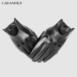 Caranfier Mens Genuine Sheepskin Leather Gloves Driving Car Motorcycle Bike Goatskin Touch Screen Mittens Breathable Male Gloves T326w