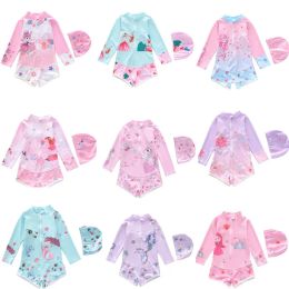 Swimwear HappyFlute Sun Protection Cartoon Onepiece Longsleeve Princess Small And Large Children's Swimsuit