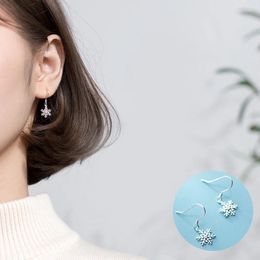 Stud Earrings 925 Sterling Silver Zircon Snowflake For Women Girl Fashion Hollow Out Design Jewellery Party Gift Drop