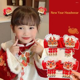 Hair Accessories Embroidery Children Red Hairpin Lion Dance Tassel Hanfu Sticks Girl Baby Headwear