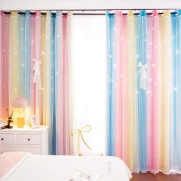 Curtains Blackout Curtains For Living Room Colourful Kids Girls Princess Rainbow Bedroom Curtains Window Wall Home Decoration Drapes