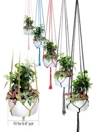 Handmade Colorful Macrame Plant Hangers Indoor Outdoor Flower Hanging Basket Cotton Rope 4 Legs Balcony Pot Hanger Room Decor9260170