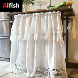 Curtains Hollow Embroidery Small Short Kitchen Roman Curtains White Lace Tulle Half Door Bay Bedroom Window Decor Curtains Cortinas 2