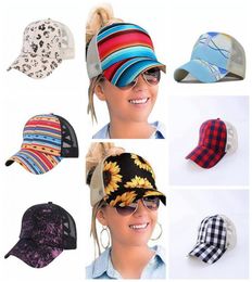 Sunflower Criss Cross Baseball Hats 16 Styles Plaid Cactus Mesh Hallow Out Caps High Messy Buns Ponycaps Party Cap OOA85043516264