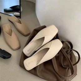 Slippers Comemore Ladies Fashion Comfort Solid Slides Female Outside Shoes Big Size Women Mules Designer Square Toe 2024 Summer