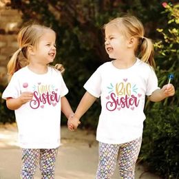 T-shirts Big and Little Sister Matching T-shirt Round Neck Girls White T-shirt Baby Girl Bodysuit Sister Outfit Toddler Girl Clothes ldd240314