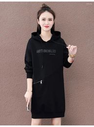 Women's Hoodies Women Winter 2024 Explosive Sweatshirt Dress Pile Thick Hooded Mid Length Loose Large Size Fashionable