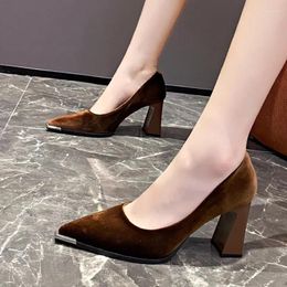 Dress Shoes 2024 Sexy Women Suede High Heels Fashion Pointed Toe Party Spring Shallow Chunky Sandals Female Pumps Zapatos