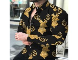 Men039s Casual Shirts Fashion Luxury Social Men Turndown Collar Buttoned Shirt Deer Print Long Sleeve Tops Men039s Clothing2932532