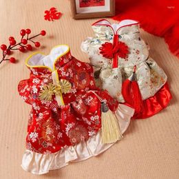 Dog Apparel 2024 Year Clothes Red Celebration Dress Tassel Tang Poodle Teddy Bichon Pet Warm Clothing Winter Small