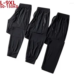 Men's Pants Men Loose Waist Full Trousers Ice Cool Net Super Large Fashion Casual Printed Elastic Summer Size 5XL 6XL 7XL 8XL 9XL
