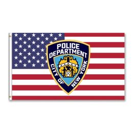 Accessories United States flag with New York Police Department NYPD USA shield 3x5ft 150x90cm custom flag