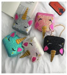 Sequins Bags Unicorn Crossbody Bag Girls Cartoon Chain Shoulder Bags Kids Bling Messenger Bags Gift 5 Colors4804207