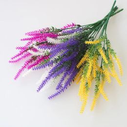 Decorative Flowers Wheat Spike 5 Fork Flocking Simulation Lavender Pastoral Wedding Flower Plastic False Bouquet Bonsai Ornaments