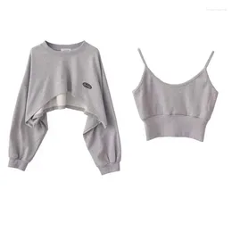 Women's T Shirts Short Thin Sweatshirt Long Sleeve Crew Neck Casual Top Blouse Daily Two-piece Simple Style Wholesale