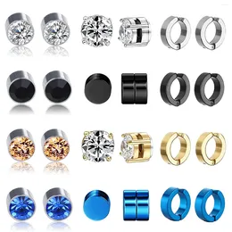 Stud Earrings 4-12 Pairs Stainless Steel Magnetic Cubic Zirconia Clip On Non Piercing Fake Hoop Set For Men Women