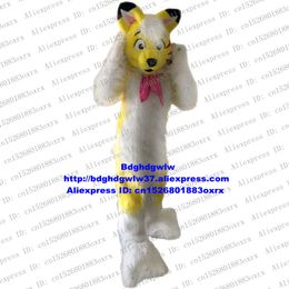 Mascot Costumes Yellow White Long Fur Furry Wolf Fox Husky Dog Fursuit Mascot Costume Adult Character Welcoming Banque High Quality Zx663