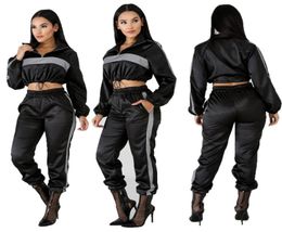 2019 Reflective Tracksuit 2 Two Piece Set Women Clothes Black Crop TopPants Sweat Suit Sexy Club Outfits Matching Sets9422193