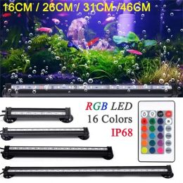 Lightings 16/26/31/46CM Remote Control 5050 RGB Waterproof Air Bubble Lamp LED Aquarium Fish Tank Light Submersible Light Making Oxygen