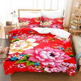 Set Red Big Flower Bedding Set Bed Cover Set Lovers Bedding Kids Luxury King Size Comforter Bedding Sets Queen Duvet Cover Set Sheer Curtains
