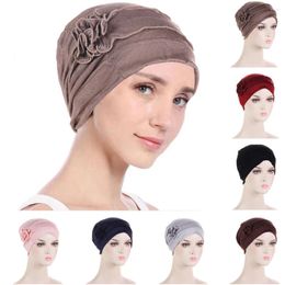 Ethnic Clothing Women Flower Decor Muslim Turban Headscarf Prayer Hat Floral Bottom Silk Cotton Pullover Turkish Hijabs Headcloth Beanie