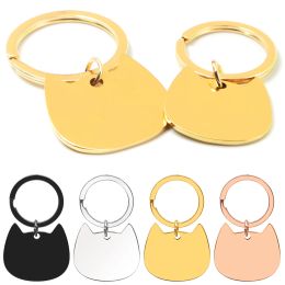 Tags 20Pcs Pet Personalised Cat Face Shape Blank Stainless Steel Tag Customization Laser Engraving Keychain Pendant Charm Ornaments