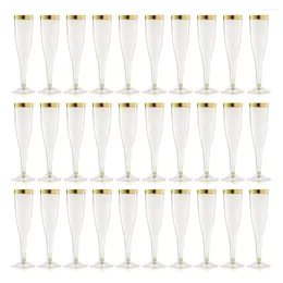 Dinnerware Sets 30Pcs Gold Rim Decor Disposable Plastic Wine Cups Unbreakable Clear Champagne Glasses Set Shatterproof Recyclable 2