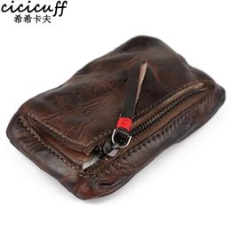 Coin Purse for Men Vintage Mini Wallet Original Leather Card Case Holder Wallet Male Short Zipper Small Change Organiser Bag 240229