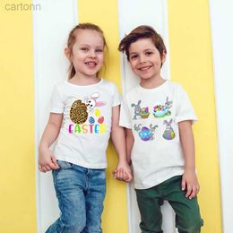 T-shirts Kids Easter Eggs Design T-shirt Cute Bunny Child Clothes Top Boy/Girl Tshirt Happy Easter Party Sibling Matching T Shirts ldd240314