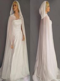 White Ivory Hooded Bridal Cape Women Wedding Cloak Chiffon Long Jacket Plus Wrap Custom Made Formal Bride Bolero6725081