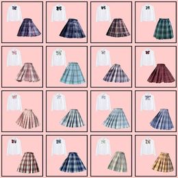 Japanese Bow Tie Skirt Set Student Pleated Jk Uniform Korean School Sexy Girl Preppy Style Seifuku 240301