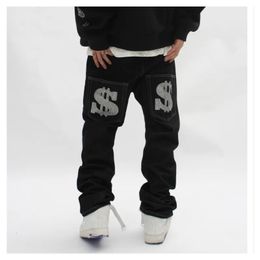 Jeans With Print Straight Baggy Punk Mens Fashion Harajuku Pants Printed Oversize Streetwear Y2k Black Trendyol Hip Hop Man 240309