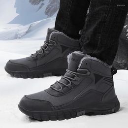 Fitness Shoes Mens Boots Warm 2024 Winter Snow Plush Men Sneaker Hiking Shoe Fashion Casual Waterproof Leather