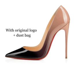 Red Famous Designer Bottoms Heels High Heel Thin Classic Pointed T Stiletto Black Patent Genuine Leather Pump Dress Women Sandals Whitedress 59