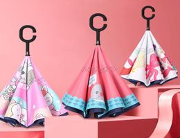 Inverted Umbrellas Handle Reverse Folding Kids Windproof Upside Down Outdoors Rainproof Umbrella Girls Boys5526317